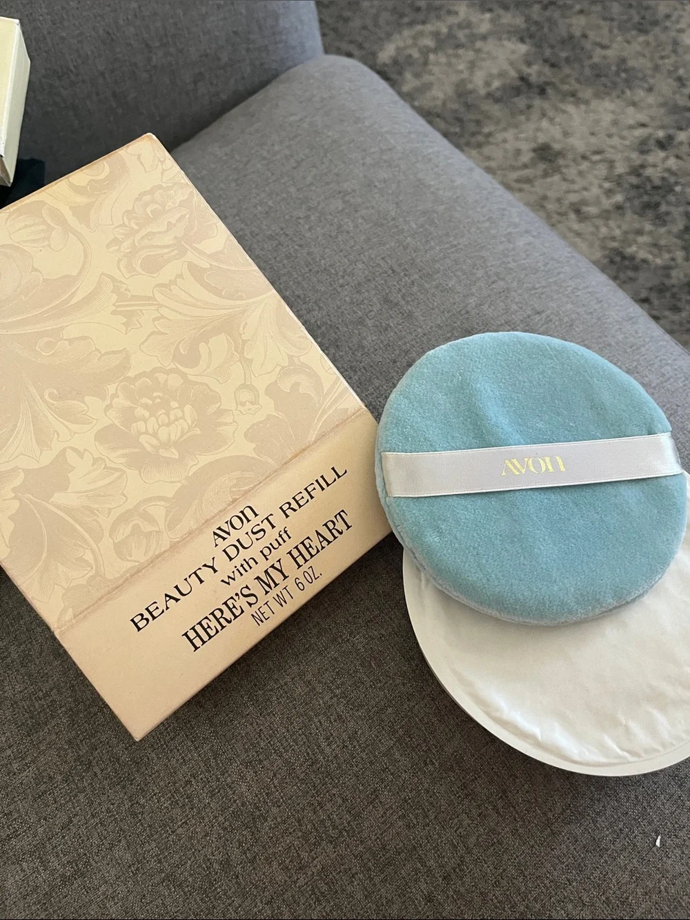Vintage Avon Beauty Dust Refill with Light Blue Velvet Puff